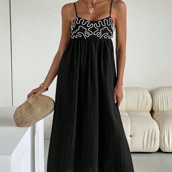 Black Casual Women's Boho Western Festival Cami Dress - Picture 6 of 8